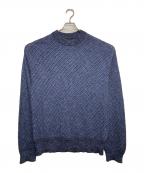 MAISON SPECIALメゾンスペシャル）の古着「Slub Yarn Mixed Bias Mesh Prime-Over Crew Neck Knit Pullover」｜ネイビー