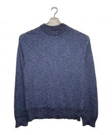 MAISON SPECIAL（メゾンスペシャル）の古着「Slub Yarn Mixed Bias Mesh Prime-Over Crew Neck Knit Pullover」｜ネイビー