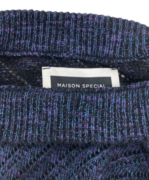 MAISON SPECIAL（メゾンスペシャル）MAISON SPECIAL (メゾンスペシャル) Slub Yarn Mixed Bias Mesh Prime-Over Crew Neck Knit Pullover ネイビー サイズ:2の古着・服飾アイテム