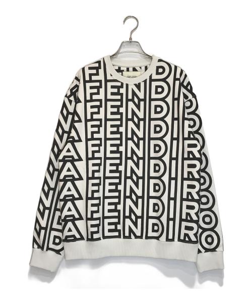 FENDI（フェンディ）FENDI (フェンディ) MARC JACOBS (マーク ジェイコブス) 総柄クルーネックスウェット/FY3938 AM14 ホワイト×ブラック サイズ:Mの古着・服飾アイテム