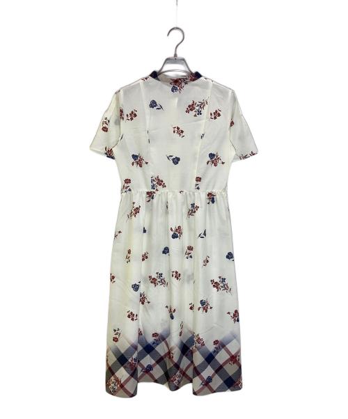 BLUE LABEL CRESTBRIDGE（ブルーレーベルクレストブリッジ）BLUE LABEL CRESTBRIDGE (ブルーレーベルクレストブリッジ) 花柄チェックワンピース ベージュ サイズ:36の古着・服飾アイテム