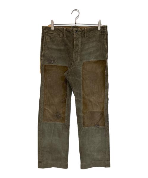 RRL（ダブルアールエル）RRL (ダブルアールエル) Green Field Straight-leg Patchwork Cotton-corduroy Pants/1519-01-29 カーキ サイズ:W32の古着・服飾アイテム