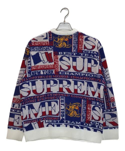 SUPREME（シュプリーム）Supreme (シュプリーム) scarf sweater ブルー×レッド サイズ:Sの古着・服飾アイテム