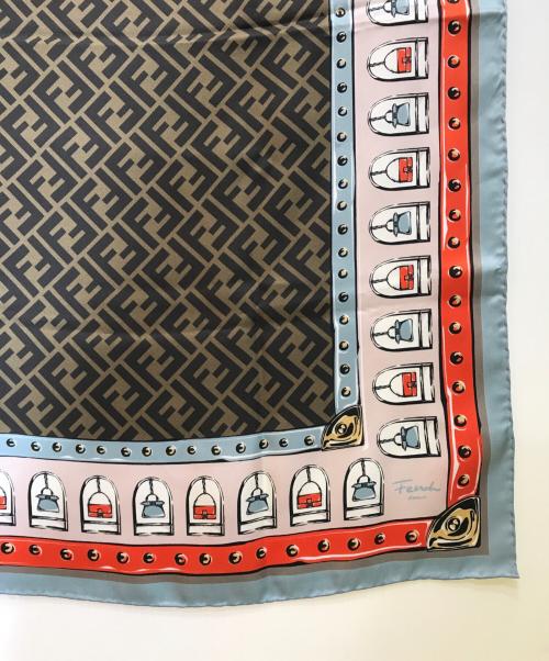 FENDI（フェンディ）FENDI (フェンディ) シルクスカーフ/FXT091 AQD6 ブラウン×ブルーの古着・服飾アイテム