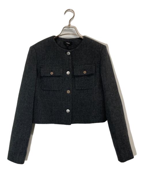 theory（セオリー）theory (セオリー) ノーカラーツイードジャケット グレー サイズ:2の古着・服飾アイテム