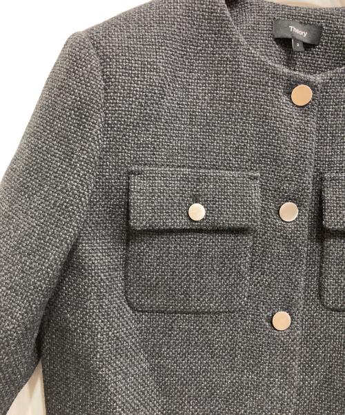 theory（セオリー）theory (セオリー) ノーカラーツイードジャケット グレー サイズ:2の古着・服飾アイテム