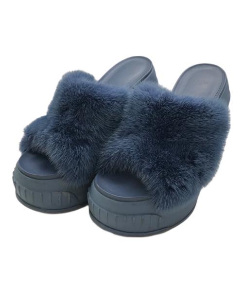 FENDI（フェンディ）FENDI (フェンディ) ファー厚底スライドサンダル ブルー サイズ:37の古着・服飾アイテム