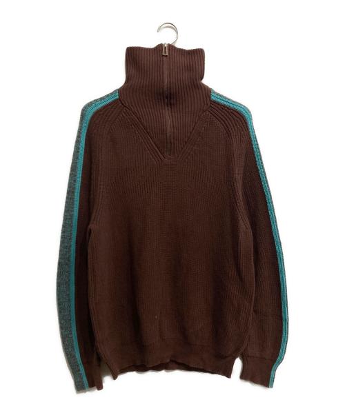 PS Paul Smith（ＰＳポールスミス）PS Paul Smith (ＰＳポールスミス) サイドストライプハーフジップアップニット ブラウン サイズ:Lの古着・服飾アイテム
