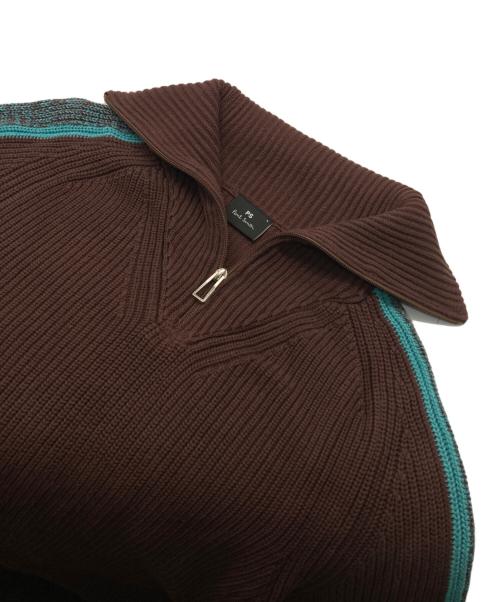 PS Paul Smith（ＰＳポールスミス）PS Paul Smith (ＰＳポールスミス) サイドストライプハーフジップアップニット ブラウン サイズ:Lの古着・服飾アイテム