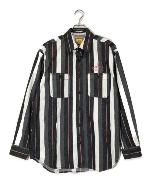 AVIREX（アヴィレックス）AVIREX (アヴィレックス) STRIPE DENIM SHIRT/783-4120003 グレー×ホワイト サイズ:Lの古着・服飾アイテム