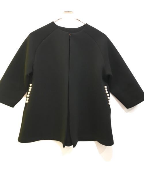 frene（フラーネ）Frene (フラーネ) ポケットパール付きボンディングコート ブラック サイズ:M-Lの古着・服飾アイテム