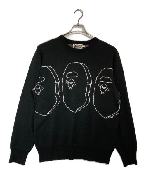 A BATHING APE（ア ベイシング エイプ）A BATHING APE (ア ベイシング エイプ) HEADS WIDE KNIT ブラック サイズ:XLの古着・服飾アイテム