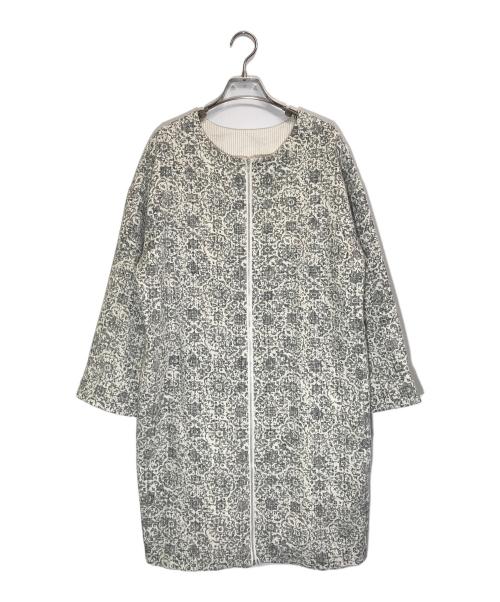 BEARDSLEY（ビアズリー）BEARDSLEY (ビアズリー) ジャガードノーカラーコート アイボリー×ブラック サイズ:FREEの古着・服飾アイテム