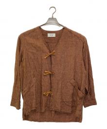 UNITUS（ユナイタス）の古着「ノーカーラーリネンジャケット」｜ブラウン