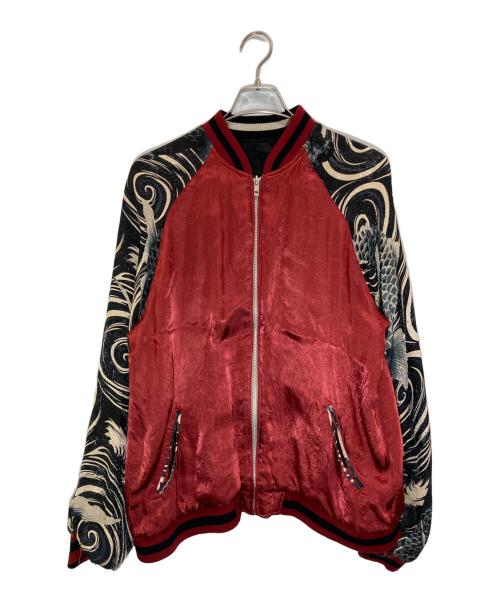 百花繚乱（ヒャッカリョウラン）百花繚乱 (ヒャッカリョウラン) 和柄スカジャン ブラック×レッド サイズ:Lの古着・服飾アイテム