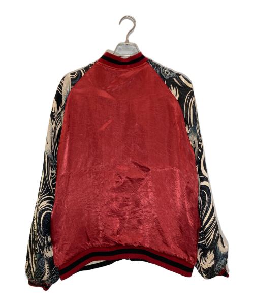 百花繚乱（ヒャッカリョウラン）百花繚乱 (ヒャッカリョウラン) 和柄スカジャン ブラック×レッド サイズ:Lの古着・服飾アイテム