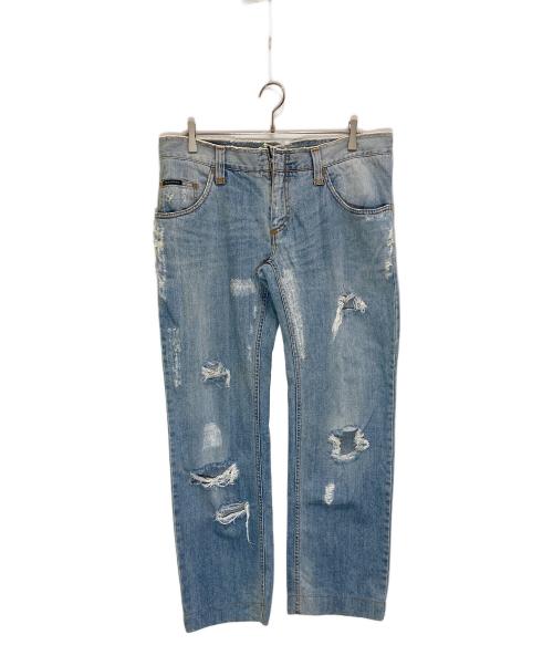DOLCE & GABBANA（ドルチェ＆ガッバーナ）DOLCE & GABBANA (ドルチェ＆ガッバーナ) ダメージデニムパンツ ブルー サイズ:52の古着・服飾アイテム