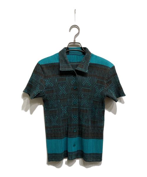 PLEATS PLEASE（プリーツプリーズ）PLEATS PLEASE (プリーツプリーズ) 総柄プリーツシャツ グリーン サイズ:3の古着・服飾アイテム