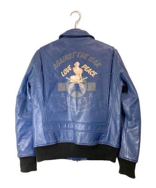 roar（ロアー）roar (ロアー) マリリンモンローペイントレザーライダース ブルー サイズ:2の古着・服飾アイテム