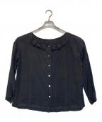 nest Robeネストローブ）の古着「フリルネックリネンシャツ」｜ネイビー