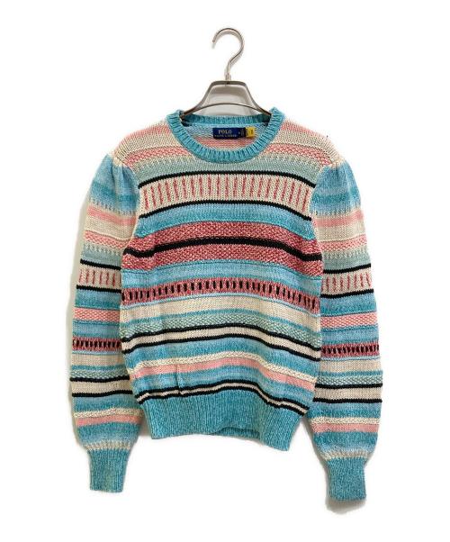 POLO RALPH LAUREN（ポロ・ラルフローレン）POLO RALPH LAUREN (ポロ・ラルフローレン) マルチボーダーニット ブルー サイズ:Ⅿの古着・服飾アイテム