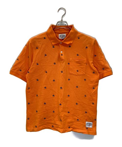 stussy（ステューシー）stussy (ステューシー) クラウン刺繍ポロシャツ オレンジ サイズ:Mの古着・服飾アイテム