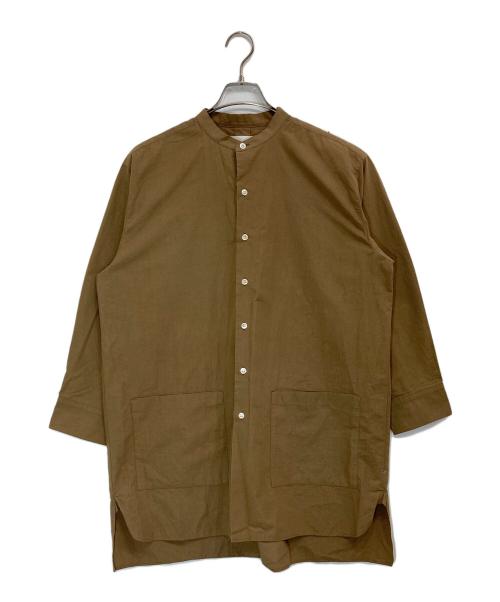HUIS（ハウス）HUIS (ハウス) オーガニックコットンバンドカラーロングシャツ ブラウン サイズ:Fの古着・服飾アイテム