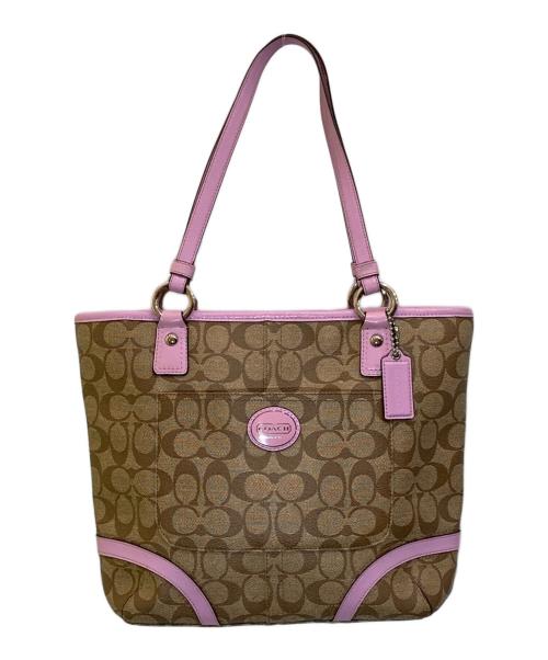 COACH（コーチ）COACH (コーチ) シグネチャートートバッグ/F18817 ベージュ×ピンク サイズ:-の古着・服飾アイテム