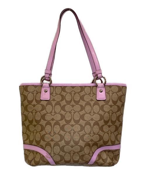 COACH（コーチ）COACH (コーチ) シグネチャートートバッグ/F18817 ベージュ×ピンク サイズ:-の古着・服飾アイテム
