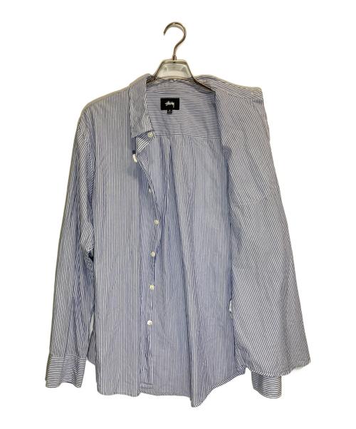 stussy（ステューシー）stussy (ステューシー) Big Button Stripe ブルー×ホワイト サイズ:Mの古着・服飾アイテム