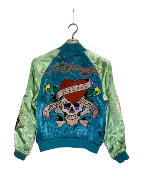 Ed Hardy（エド ハーディー）ED HARDY (エド ハーディー) スカジャン ブルー×グリーン サイズ:Sの古着・服飾アイテム