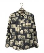 Paul Smith COLLECTIONポールスミス コレクション）の古着「フォトスクラップブック プリントシャツ」｜ブラック×ベージュ