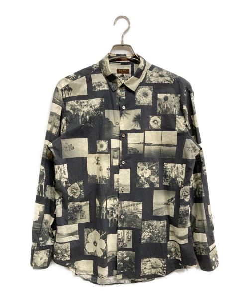 Paul Smith COLLECTION（ポールスミス コレクション）Paul Smith COLLECTION (ポールスミス コレクション) フォトスクラップブック プリントシャツ ブラック×ベージュ サイズ:Ⅿの古着・服飾アイテム