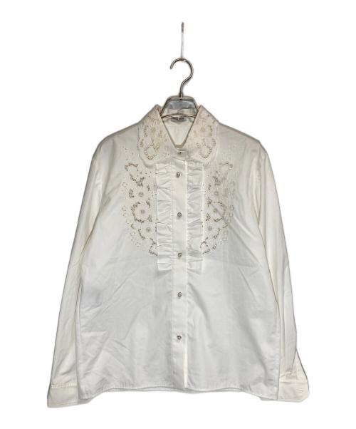 MIU MIU（ミュウミュウ）MIU MIU (ミュウミュウ) パールボタンレースフリルシャツ ホワイト サイズ:40の古着・服飾アイテム