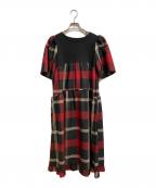 BLUE LABEL CRESTBRIDGEブルーレーベルクレストブリッジ）の古着「クレストブリッジチェッククロッシングツイルティアードドレス」｜レッド×ブラック