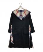 BLUE LABEL CRESTBRIDGEブルーレーベルクレストブリッジ）の古着「チェックダブルフェイスロングコート」｜ブラック