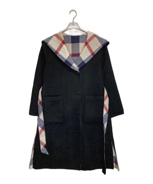 BLUE LABEL CRESTBRIDGE（ブルーレーベルクレストブリッジ）BLUE LABEL CRESTBRIDGE (ブルーレーベルクレストブリッジ) チェックダブルフェイスロングコート ブラック サイズ:38の古着・服飾アイテム