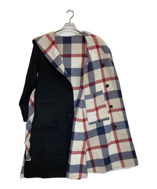 BLUE LABEL CRESTBRIDGE（ブルーレーベルクレストブリッジ）BLUE LABEL CRESTBRIDGE (ブルーレーベルクレストブリッジ) チェックダブルフェイスロングコート ブラック サイズ:38の古着・服飾アイテム