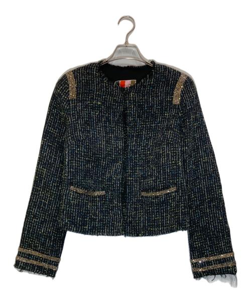MSGM（エムエスジーエム）MSGM (エムエスジーエム) ノーカラーツイードジャケット ブラック サイズ:40の古着・服飾アイテム