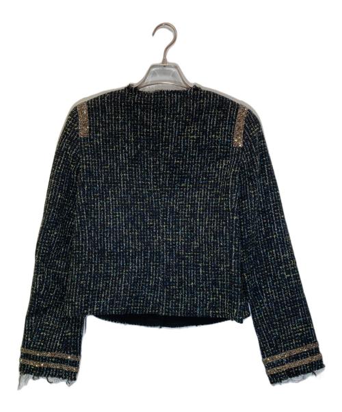 MSGM（エムエスジーエム）MSGM (エムエスジーエム) ノーカラーツイードジャケット ブラック サイズ:40の古着・服飾アイテム
