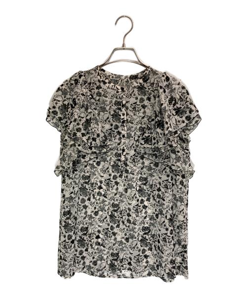 ANAYI（アナイ）ANAYI (アナイ) モノトーンフラワープリント ブラウス ホワイト×ブラック サイズ:38の古着・服飾アイテム