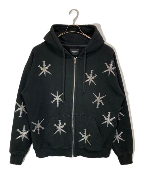 unknown（アンノウン）Unknown (アンノウン) ラインストーンジップパーカー ブラック サイズ:Lの古着・服飾アイテム