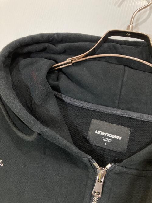 unknown（アンノウン）Unknown (アンノウン) ラインストーンジップパーカー ブラック サイズ:Lの古着・服飾アイテム