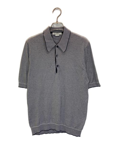 JOHN SMEDLEY（ジョンスメドレー）JOHN SMEDLEY (ジョンスメドレー) ボーダーニットポロシャツ ネイビー×ホワイト サイズ:Sの古着・服飾アイテム
