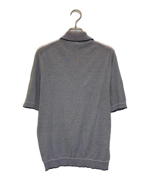 JOHN SMEDLEY（ジョンスメドレー）JOHN SMEDLEY (ジョンスメドレー) ボーダーニットポロシャツ ネイビー×ホワイト サイズ:Sの古着・服飾アイテム