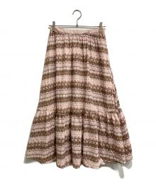 BLUE LABEL CRESTBRIDGE（ブルーレーベルクレストブリッジ）の古着「スケッチプリントティアードマキシスカート」｜ピンク