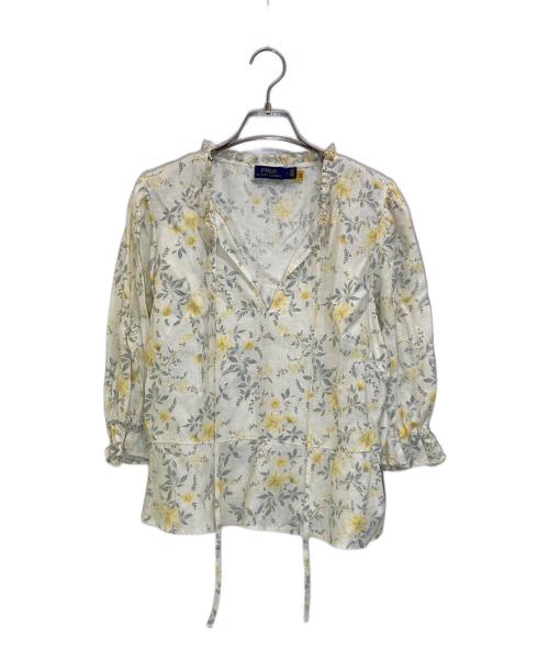 POLO RALPH LAUREN（ポロ・ラルフローレン）POLO RALPH LAUREN (ポロ・ラルフローレン) 花柄リネンブラウス アイボリー×イエロー サイズ:4の古着・服飾アイテム