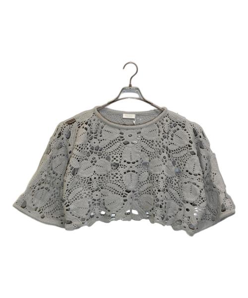 MACPHEE（マカフィー）MACPHEE (マカフィー) フラワーモチーフエンブロイダリー ワイドスリーブブラウス グレー サイズ:36の古着・服飾アイテム