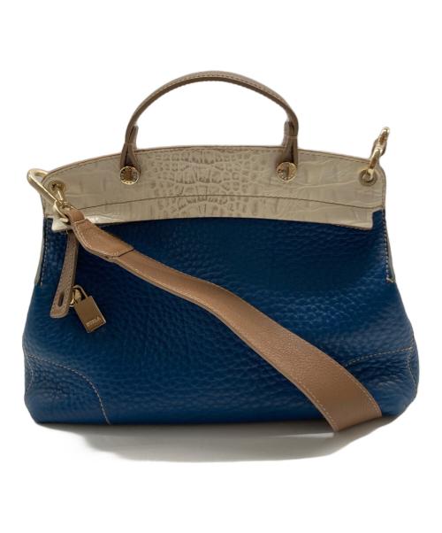 FURLA（フルラ）FURLA (フルラ) 型押しハンドバッグ ネイビーの古着・服飾アイテム