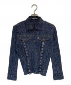 PLEATS PLEASEプリーツプリーズ）の古着「デニム転写プリーツジャケット」｜ブルー